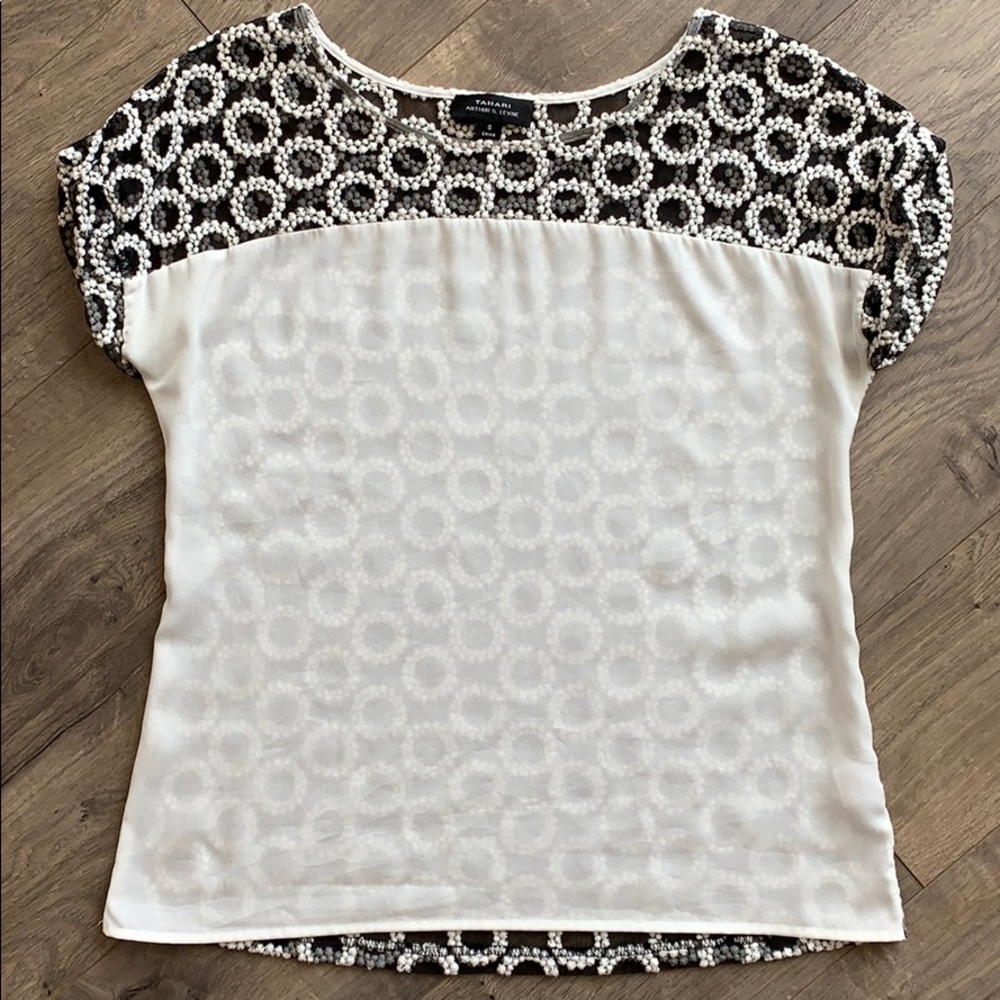 Tahari Blouse with Embroidered Black Netting (S)